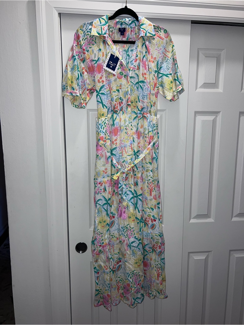 Pastel Multi Floral Button-Front Maxi Dress with Self-Tie Waist